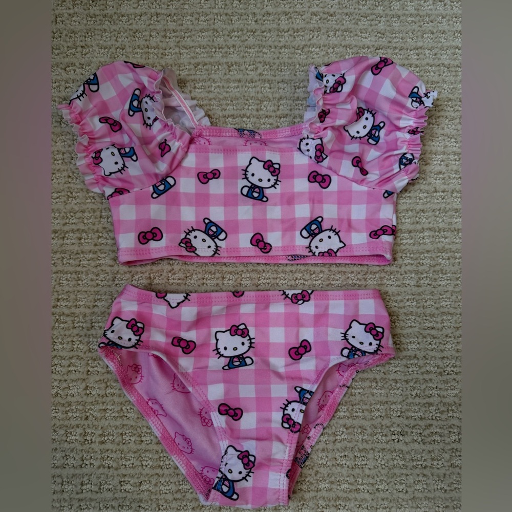 Hello Kitty Pink Checkered Kids Swim Bikini